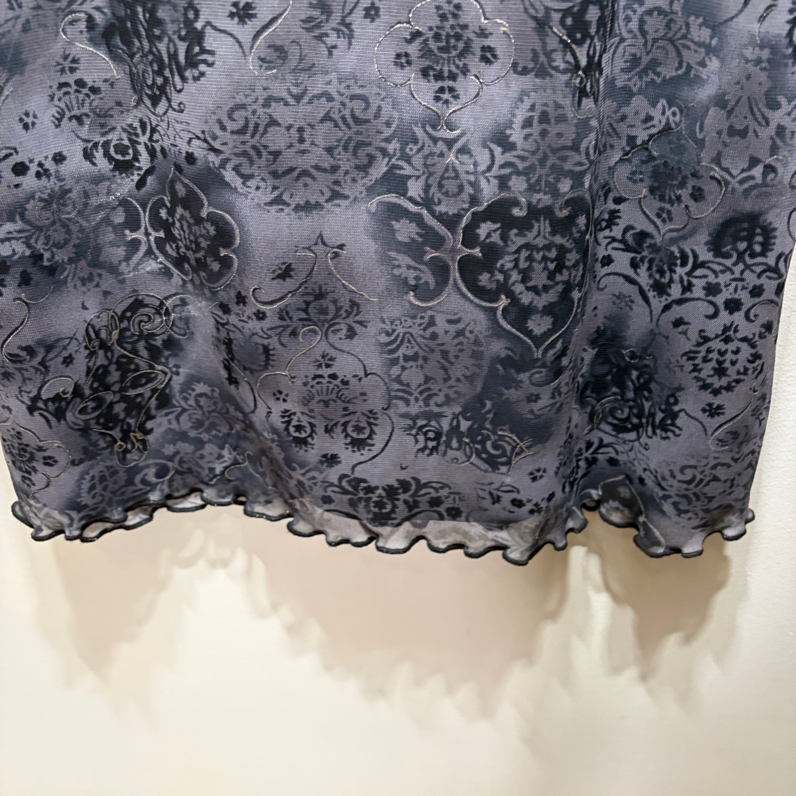Vtg 90s Y2k Hana Dress Black Gray Floral Babydoll Silver Coquette Party Size L — image 5 of 8